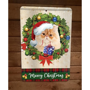 Merry‎ Christmas Persian Cat Xmas 8x12 Metal Wall Sign Animal Poster